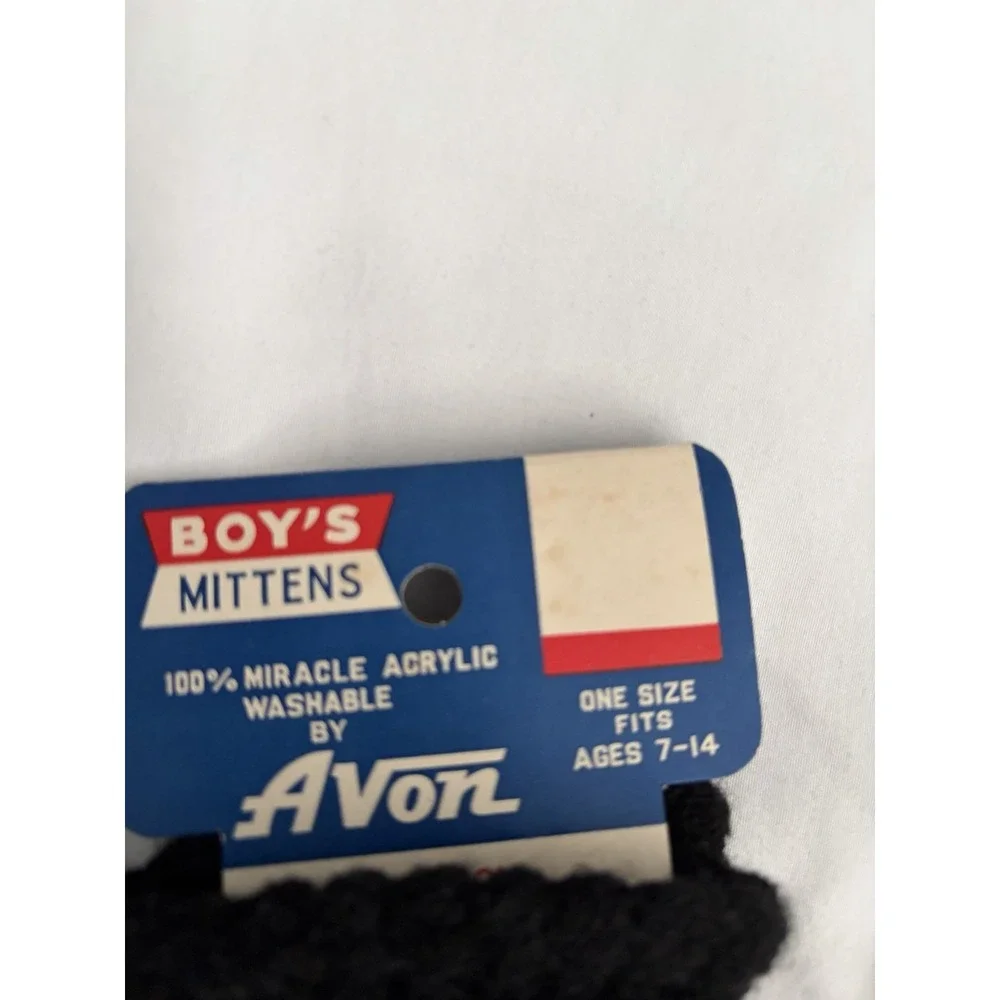 Avon Boys Mittens Black Geometric Pattern Acrylic One‎ Size Ages 7-14